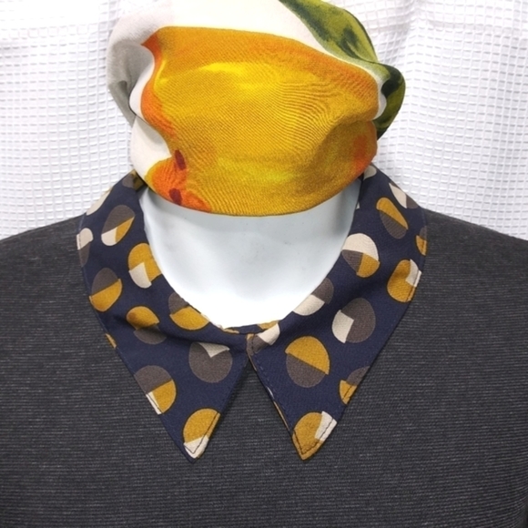 Lady JESSY B Retro Style Geometric DRESS Gray Cream Yellow Navy Sash Belt NWOT - Picture 5 of 12